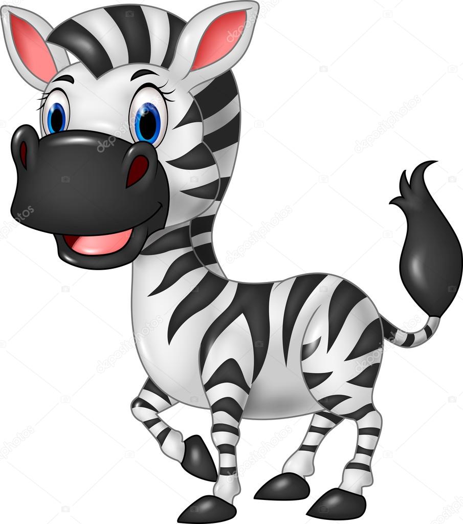 Cartoon funny zebra posing isolated on white background