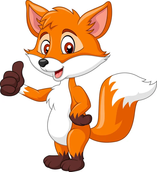 Cartoon funny fox giving thumb up isolated on white background — Stock Vector