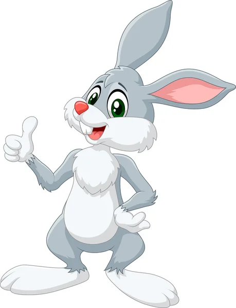 Conejo de dibujos animados dando pulgar hacia arriba aislado sobre fondo blanco — Vector de stock