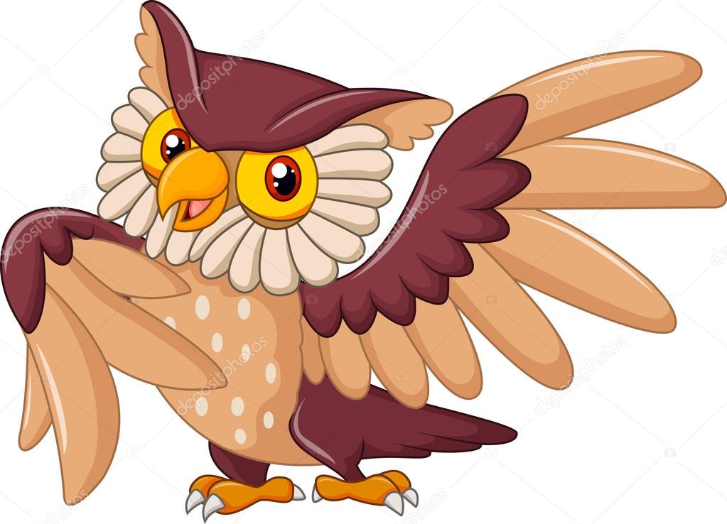 Cartoon funny owl bird posing