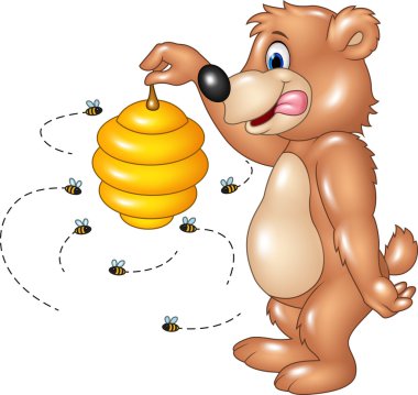 Arı kovanı holding karikatür komik ayı