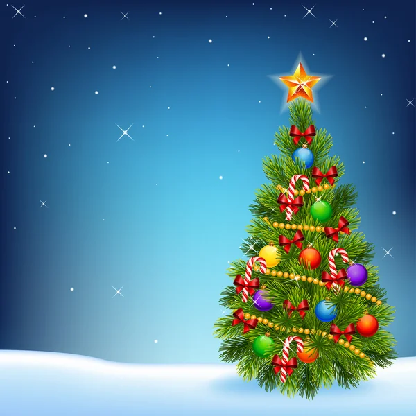 夜晚的天空背景上装饰圣诞树的插图 — 图库矢量图片#