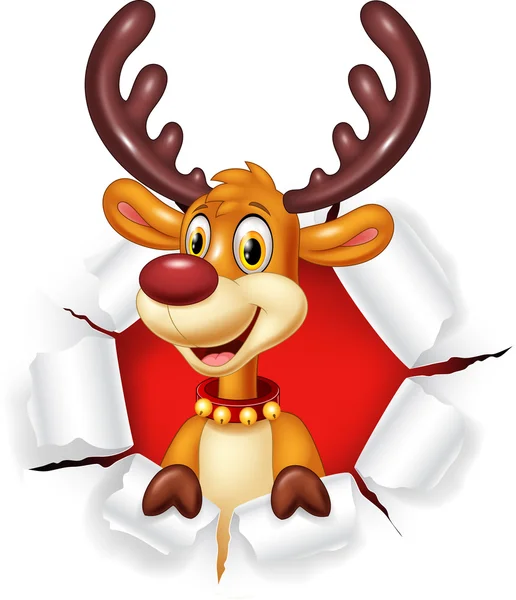 Cartoon funy deer with blank sign Isolated on white background — Stock Vector
