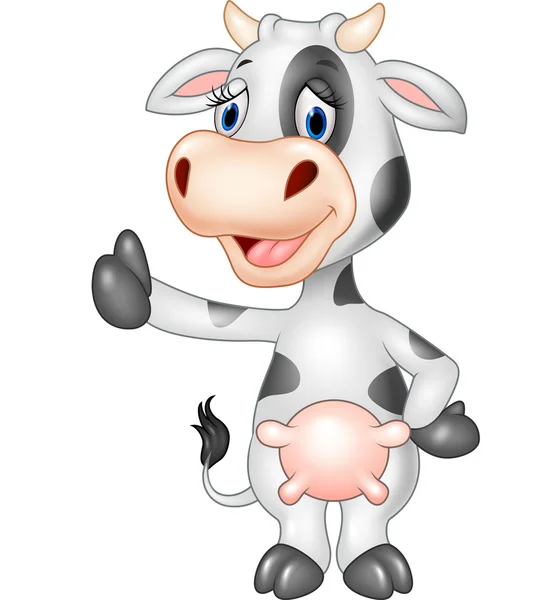 Cartoon funny cow giving thumb up isolated on transparent background — Stock Vector