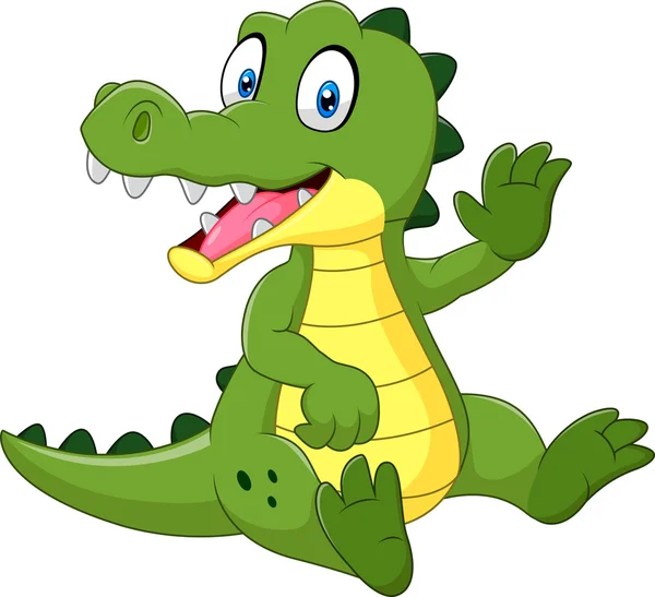 Cute crocodile waving hand isolated on white background — Stock Vector