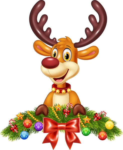 Cute baby deer with Christmas decoration — Stock Vector