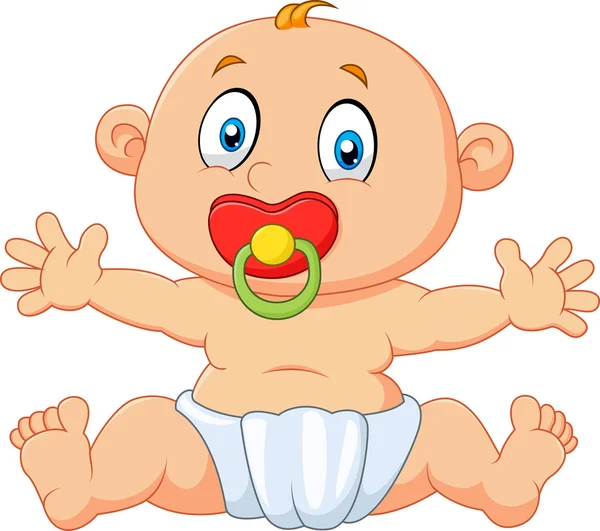 Cute baby boy sitting with pacifier isolated on white background — Stock Vector