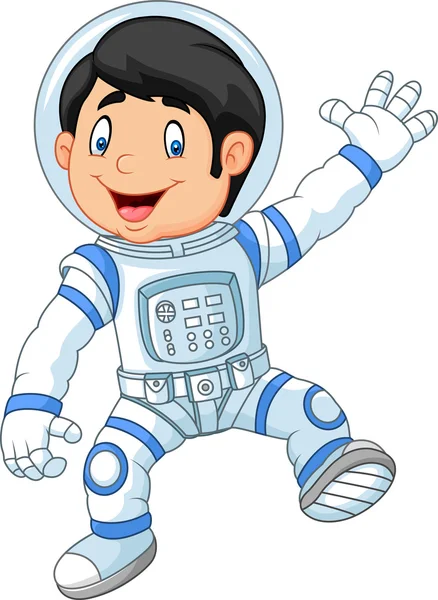 작은 소년이 입고 우주 비행사 제복 만화 — 스톡 벡터