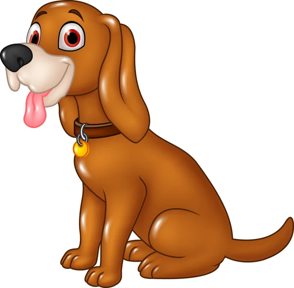 Dessin animé chien drôle assis avec la langue dehors — Image vectorielle