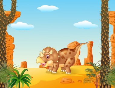 Çizgi film triceratops çöl geçmişi olan üç boynuzlu dinozor.