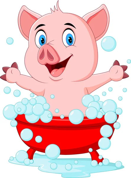 Cartoon porco banho mão acenando — Vetor de Stock