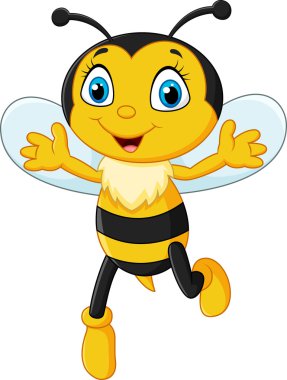 Gülen arı beyaz arka planda tek başına uçuyor.