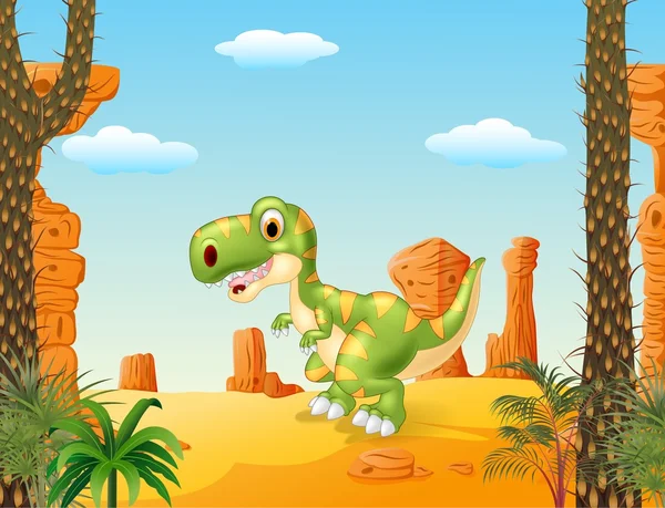 Roztomilé dítě tyranosaurus s pouštní pozadí — Stockový vektor