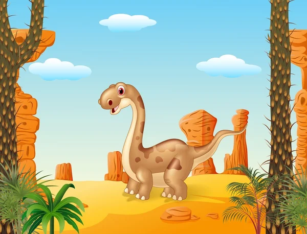 Bedårande söt dinosaurie med prehistoricbackground — Stock vektor