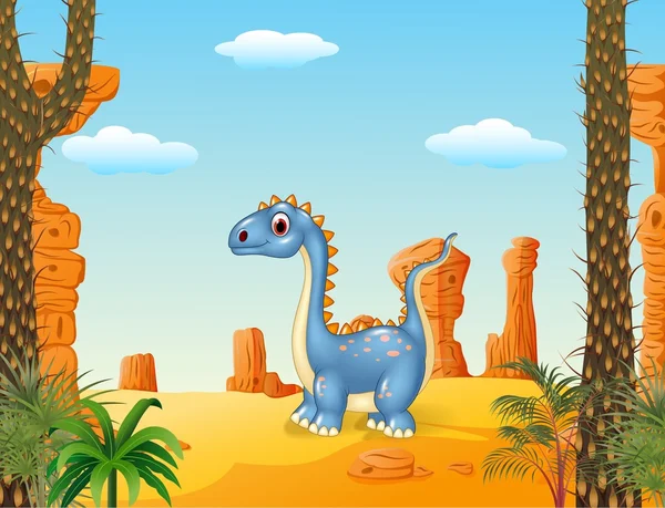 Мультфильм милый динозавр с доисторическим фоном — стоковый вектор