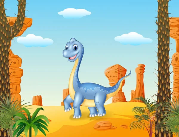 Dinossauro bonito posando com o fundo do deserto —  Vetores de Stock