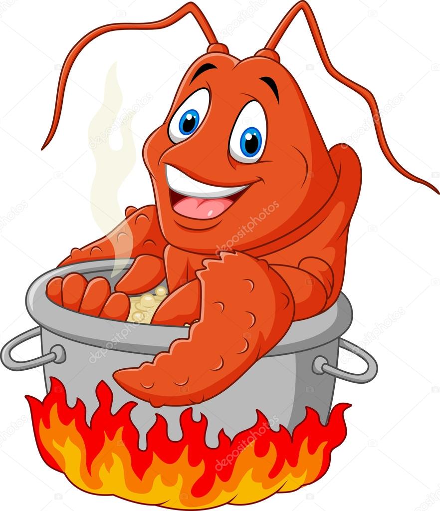Image vectorielle Dessin animé homard drôle étant cuit dans une casserole  par ©tigatelu - 96592688, image size:882x1024