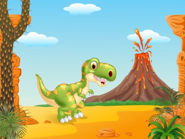 Şirin tyrannosaurus karakteri Tarih öncesi arka plan ile
