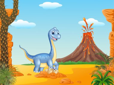 Tarih öncesi artalanla kuluçkalık çizgi film anne ve bebek dinozor