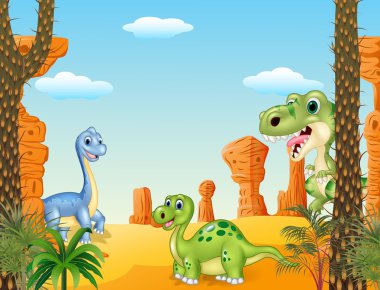 Tarih öncesi arkaplanda sevimli dinozor koleksiyonu