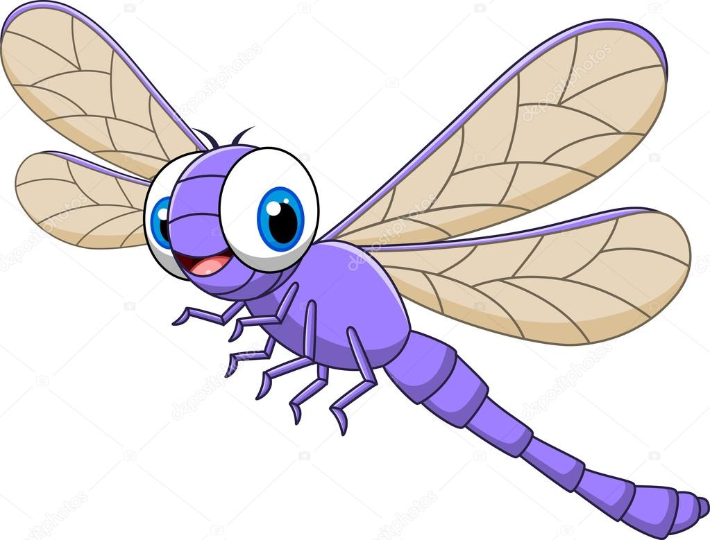 Cartoon funny dragonfly isolated on white background