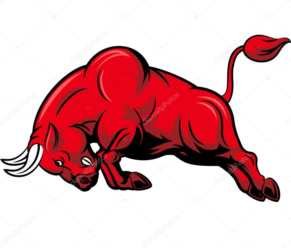 Illustration of angry bull character isolated on white background