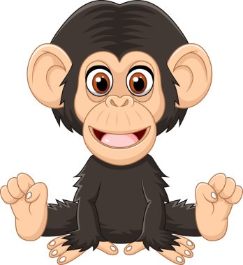 Cartoon funny baby chimpanzee sitting isolated on white background clipart