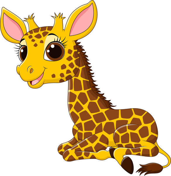 Cartoon funny giraffe sitting isolated