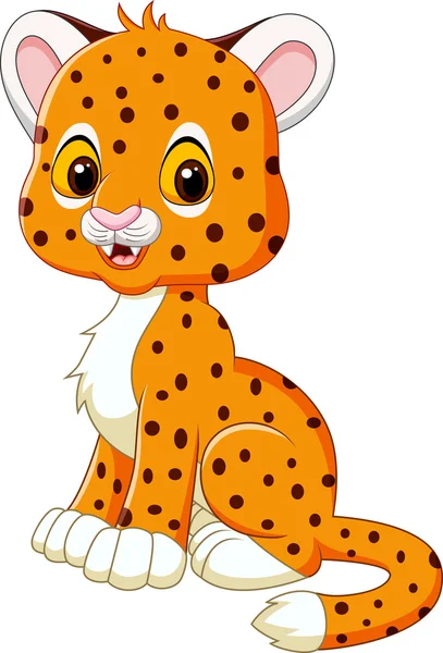 Cartoon happy baby cheetah sitting isolated on white background — Stock Vector