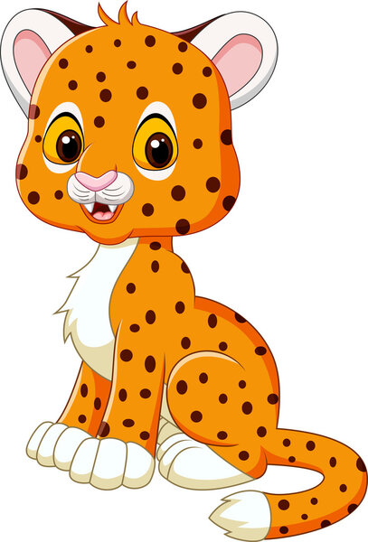 Cartoon happy baby cheetah sitting isolated on white background