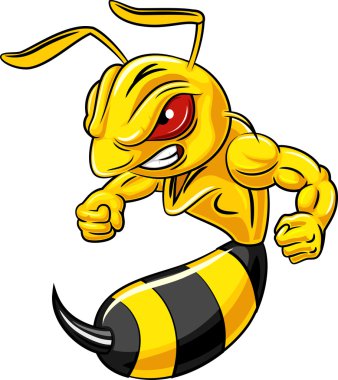 Beyaz arka plan üzerinde izole karikatür kızgın arı maskot