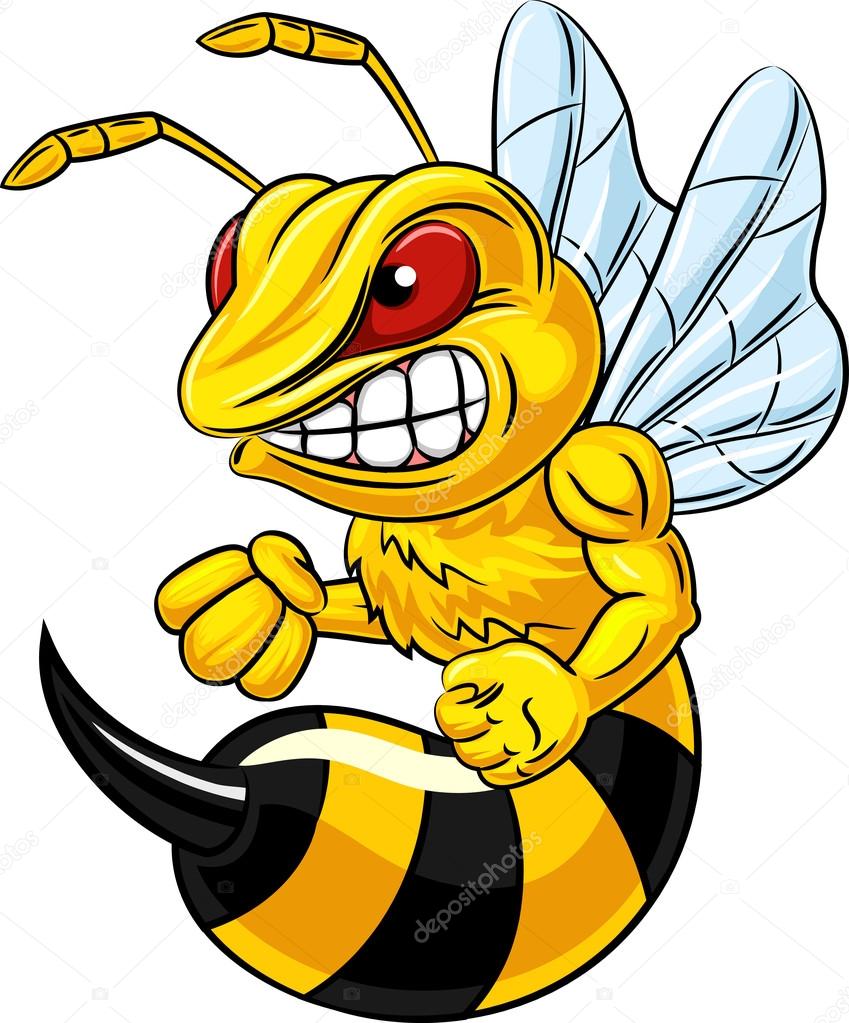 Illustration of angry bee mascot isolated on white background