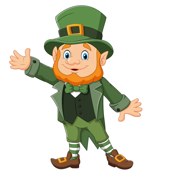 Мультфільм щасливий leprechaun махаючи рукою — стоковий вектор