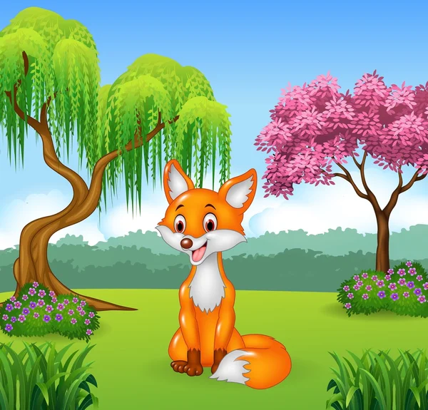 Cute fox sitting in the jungle — Stock Vector