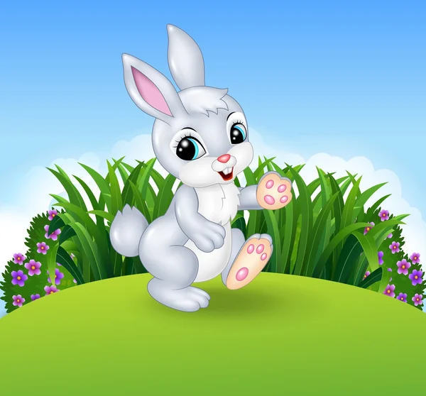 Cartoon little bunny walking in the jungle — Stock Vector