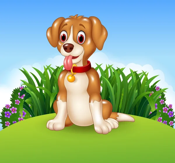 Cute dog sitting on the meadow background — Stock Vector