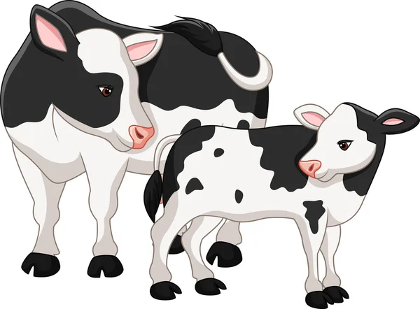 Linda madre vaca con ternero bebé — Vector de stock