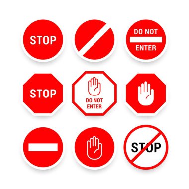 Sürücü için çeşitli kırmızı ve beyaz dur işaretleri koleksiyonu