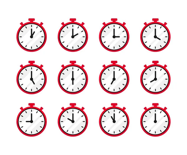 Conjunto Horas Tempo Estilo Vintage Relógio Vermelho —  Vetores de Stock