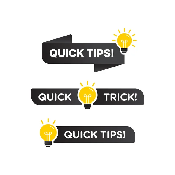 Quick Tips Helpful Tricks Vector Logo Icon Symbol Set Black — Stock Vector