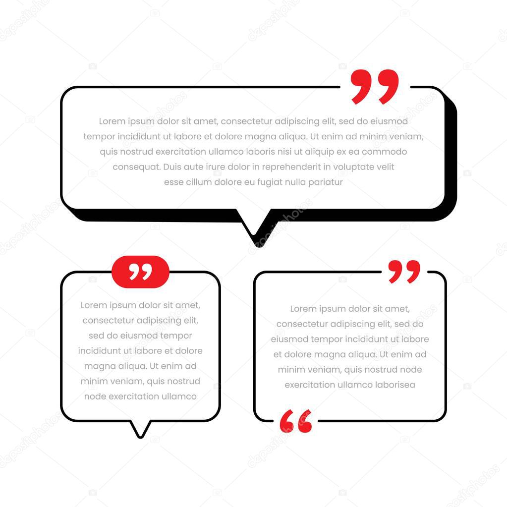 Collection of hand drawn quotation bulb. Isolated on white background with quotes mark. Premium vector