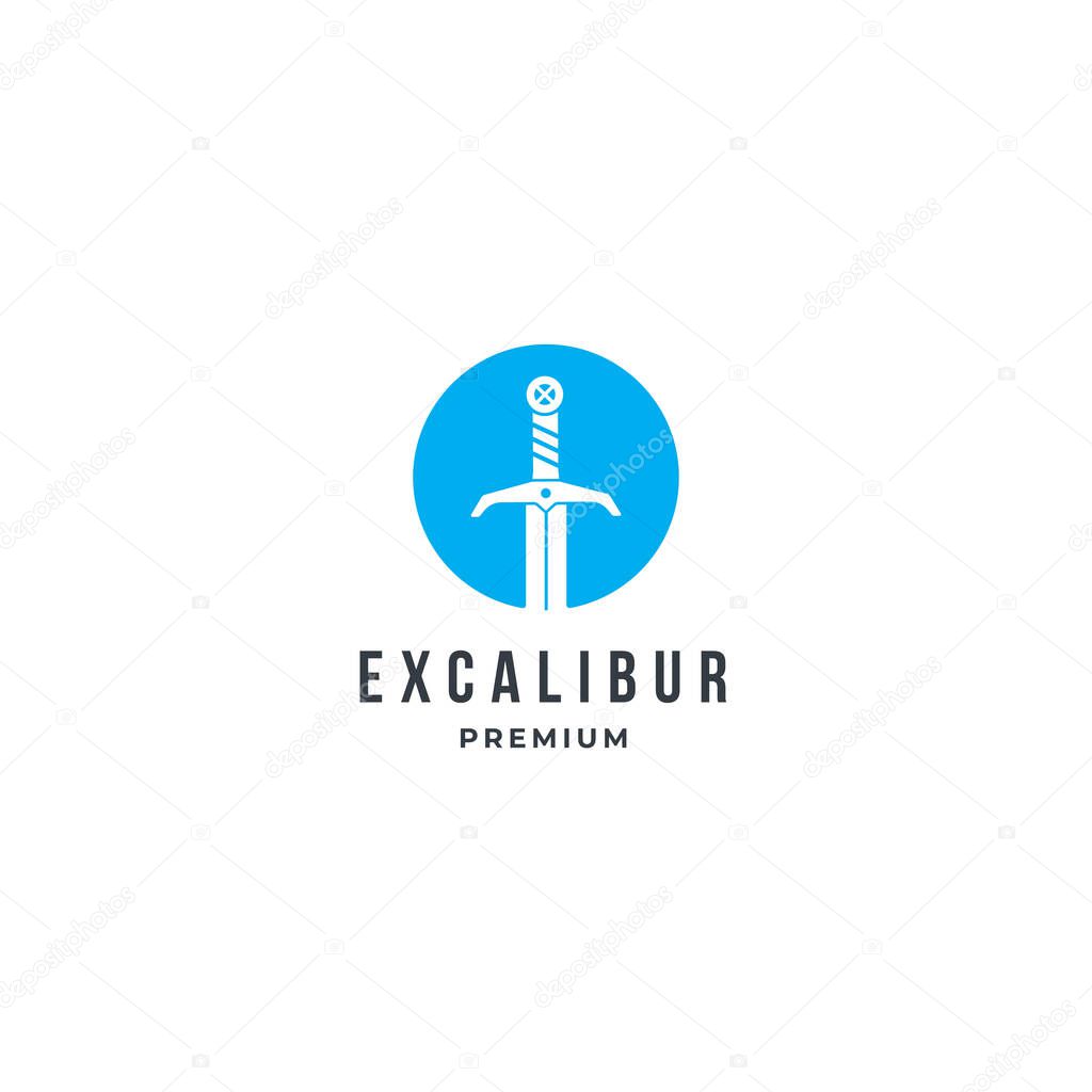 Modern Excalibur logo icon with blue circle. premium design inspiration