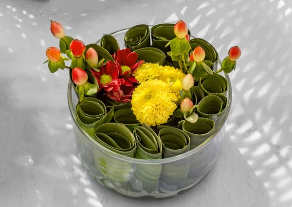 Round leaves and flowers in box