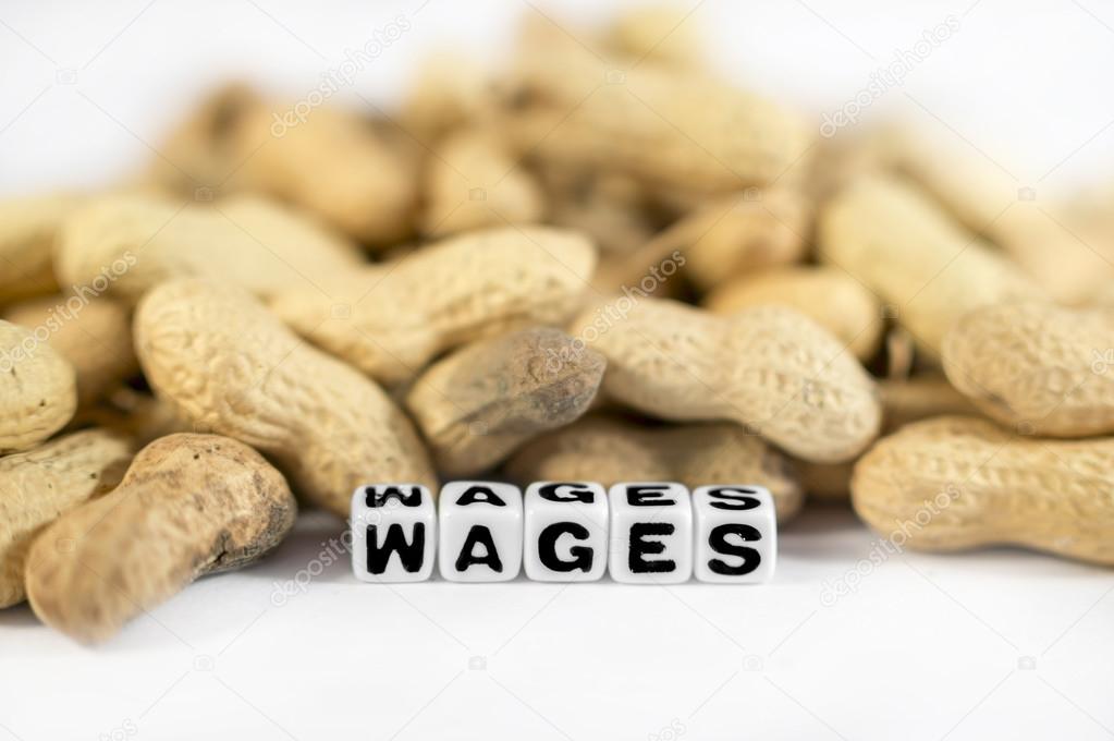 Wages text with peanuts and letters