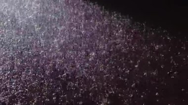 Gece yere düşen yağmur damlaları ve aşağıdaki suyun kahverengi ve kırmızı tonlarını gösteren ışık yer değiştiriyor. Damlalarla ışık karışımı.