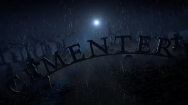 Ay ışığının aydınlattığı bir yağmurlu gece tabelada mezarlığı