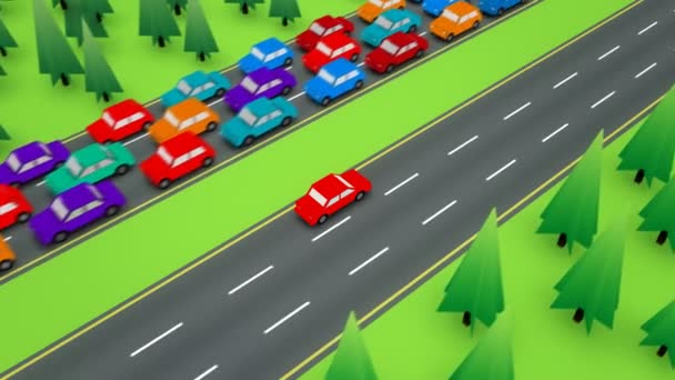 Красный автомобиль, едущий в пустой стороне — стоковое видео
