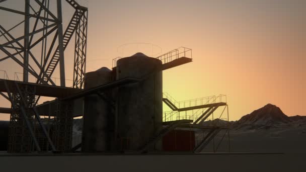 Torre de taladro al amanecer. Industria de plataformas petrolíferas Derrick perforación — Vídeos de Stock