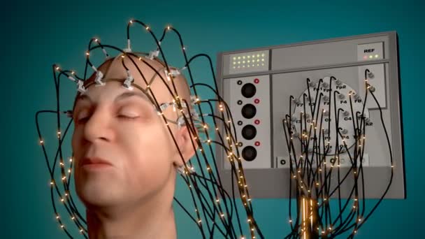 Άνθρωπος που συνδέονται με καλώδιο σε ένα ΗΕΓ ή το Ηλεκτροεγκεφαλογράφημα — Αρχείο Βίντεο