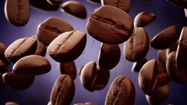 Grains de café torréfiés avec poussière de café — Video